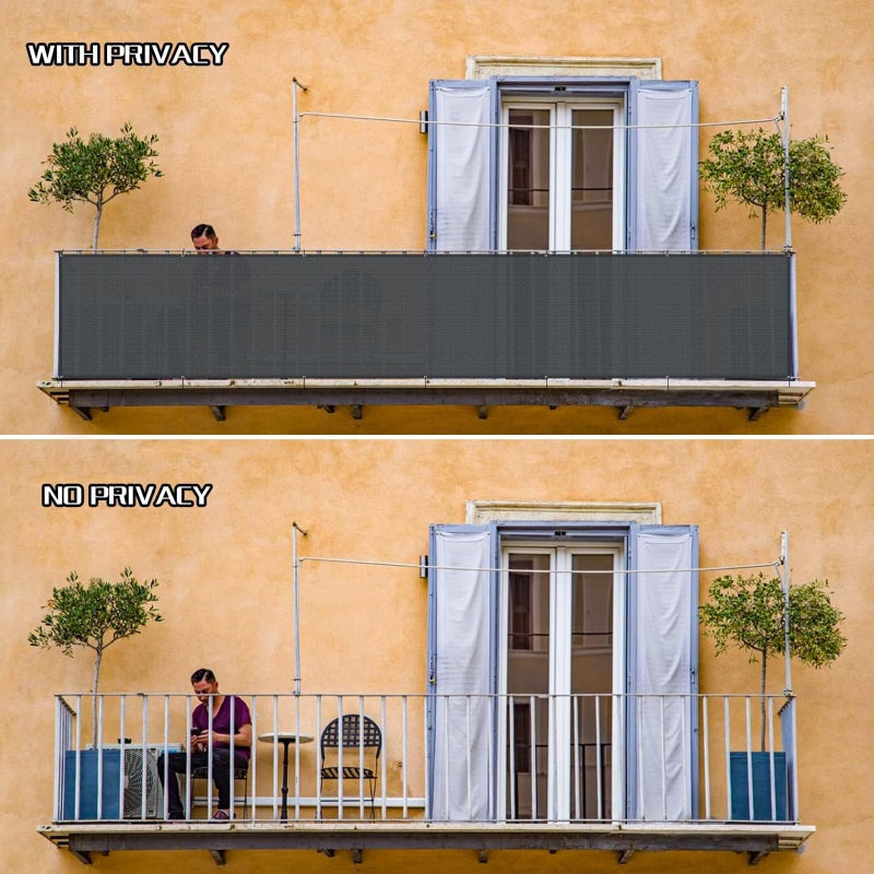 SUNLAX 3'x16' Dark Grey Balcony Privacy Screen Fence Windscreen Cover Fabric Shade Netting Mesh Cloth with Grommets UV Protection for Patio, Backyard, Porch, Railing Shield 90% (We Make Custom Sizes) - Image 5